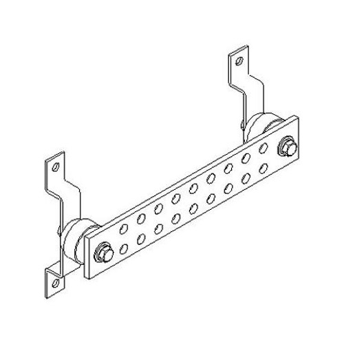 HARGER 1/4" thick x 2" wide x 12" long ground bar with insulators and brackets. 18 pre-drilled 7/16" holes, 4 pairs. Holes spaced 1" T/B, 1" L/R.