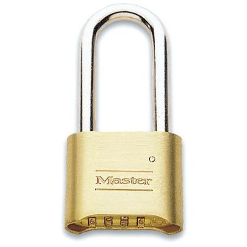 MASTER LOCK Resettable Combination Padlock, Four digits, 2 inch wide body, solid brass; set your own combination to any of 10,000 combos. 2-1/4" Shackle