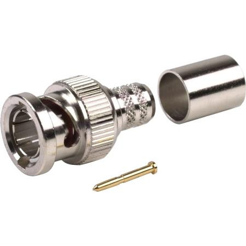 RF INDUSTRIES BNC male connector for RG6/U Plenum. Nickle plated body, gold pin Crimp pin & braid. 75 ohm.