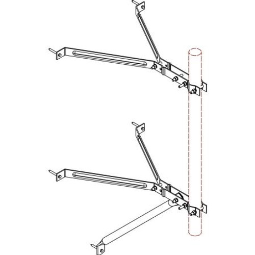 NELLO 18" clearance galvanized wall mount. Includes upper and lower bracket. Supports mast up to 1-3/4" O.D. Includes four 1/4" x 2" lag screws for mounting.