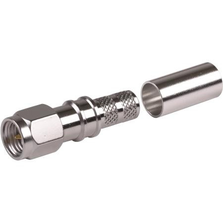 TIMES SMA male connector for 1/4" LMR-240-LLPL foam dielectric cable. No soldering, crimp connector. No braid trim.