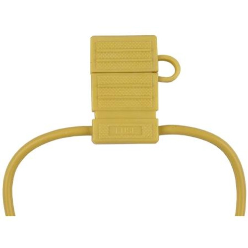 HAINES PRODUCTS deluxe ATC blade type fuse holder, rubber fuse holder w/ attached protective boot cover. 12 ga. heavy duty wire leads. 25 pack. Yellow.