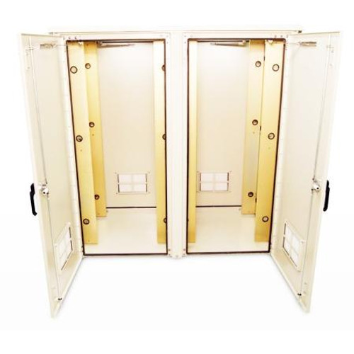 DDB UNLIMITED 62"H x 59"W x 34"D Outdoor aluminum cabinet enclosure. NEMA class 250 Type 4. (2) Front/rear doors w/ 3pt lock. (4) 19" or 23" rails. DROP SHIP.