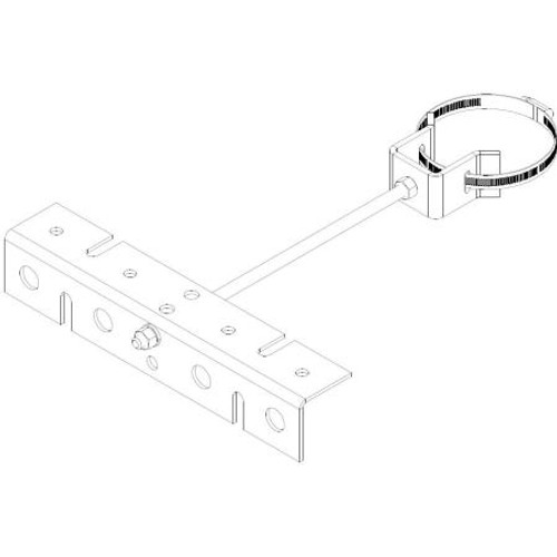 COMMSCOPE Antenna and RRU Cable Support Bracket. Mounts up to 4 cable supports at 3" spacing. Adjustable stand-off distance. Mounts to 1.9"-3.5" pipes.