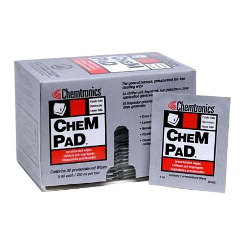 CHEMTRONICS Chempad Presaturated Wipes are general purpose, super saturated, lint-free cleaning felt wipes.