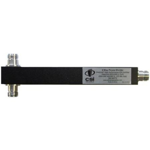 CSI 698-2700 MHz two-way power divider. PIM certified. 50W. <gt/>20dB isolation between ports. N female connectors. 4.20" x 3.10" x 0.9"