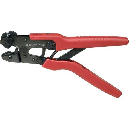 BURNDY Full Cycle Ratchet Tool with connectors in a metal carrying case. Includes a variety of 2-hole terminals w/ standard telecomm spacing.