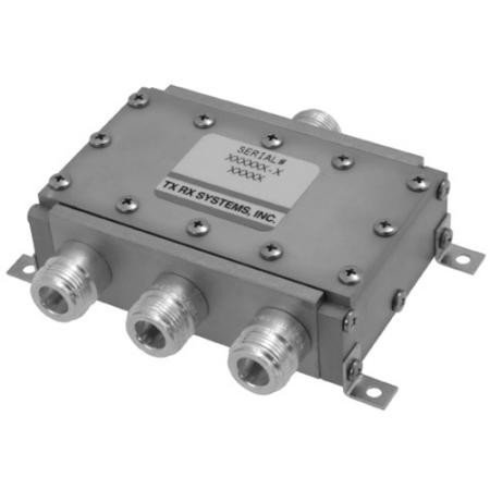 TX/RX 746-960 MHz 500W Power Divider. 500W, -5.1dB insertion loss, 33% ratio output-input, 3 outputs, N female.