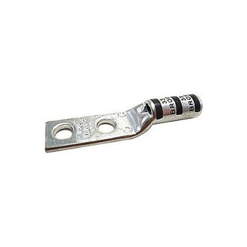 HARGER #2 AWG Solid, 2 hole, long barrell lug with inspection port. 5/8" Bolt hole spacing. Includes 1/4" hardware.