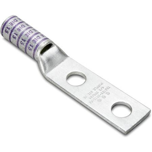 BURNDY 2 Hole Lug with Inspection Window, #1 AWG Code,75 Navy, 600V-35kV, 1/2" stud, Long, Compression, 0.56 in BCD , Green