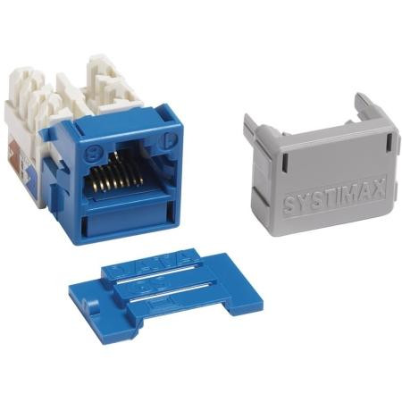COMMSCOPE GigaSPEED X10D MGS600 Series blue information outlet for #22 AWG solid and stranded conductors.