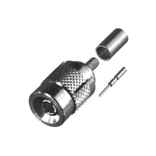 RF INDUSTRIES 1.0/2.3 male connector, 50 Ohm, snap on crimp, for RG-174/U and RG-316/U cables. Nickel plated brass body, gold plated brass pin.