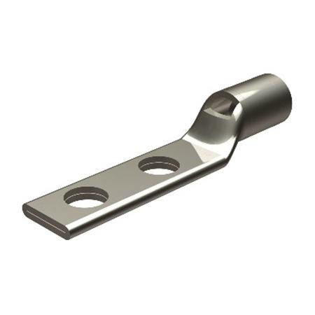 BURNDY 2-Hole Short barrel compression lug for #4 AWG wire. 1/4" Studs w/ 5/8" spacing. Constructed of tin plated copper.