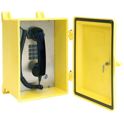 GAI-TRONICS NEMA 4X telephone, Yellow. heavy-duty handset with noise-cancelling microphone, hearing aid compatible receiver, and 6' Hytrel coiled cord.
