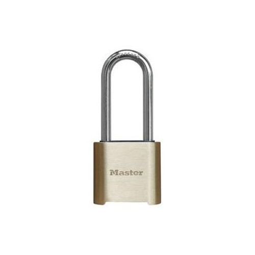 MASTER LOCK 2in wide Resettable Combination Brass Padlock, 2in tall, 5/16in diameter hardened steel shackle for excellent cut resistance.