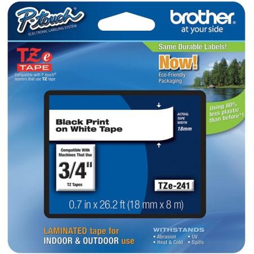 BROTHER 18mm (0.7") Black on White tape for P-Touch 8m (26.2 ft)