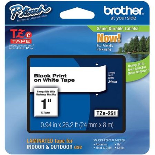 BROTHER 24mm (0.94") Black on White tape for P-touch 8m (26.2 ft.)