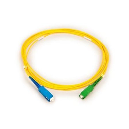 TII TECHNOLOGIES 10 meter single-mode simplex patch cord with SC/APC to SC/UPC connectors. 2.0 mm yellow jacket. Riser-rated.