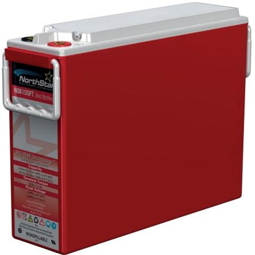 NORTHSTAR 12VDC 100Ah sealed lead acid RED High Temp battery with connectors and flame retardant case. M8 female terminals. Front terminal.