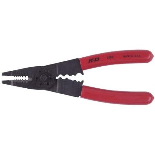 K-D 5-in-one tool, crimper, wire cutter, stripper, plier & 6 range bolt cutter strips. 22-10 AWG wire. 8" OAL