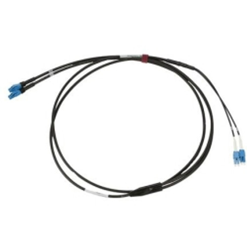 Commscope bend insensitive singlemode fiber LC to LC, 4 fiber distribution cable, ruggedized riser rated, with black jacket. 5 Meters in length.