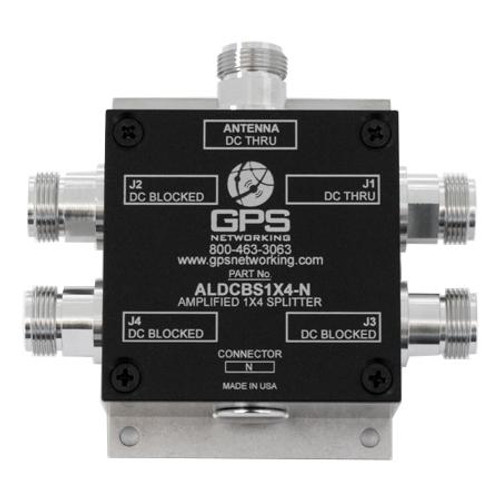 GPS NETWORKING GPS Amplified Splitter from GPS Networking is a one input, four output device with a 17dB minimum gain block. N female terminations.