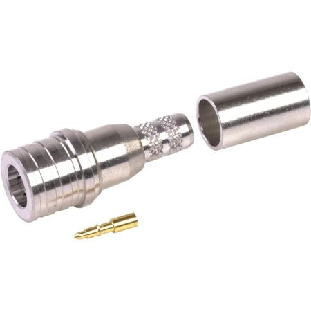 AMPHENOL RF QMA male crimp connector for RG58, LMR195 type cables. Center pin is soldered. QLF Certified COMP 2