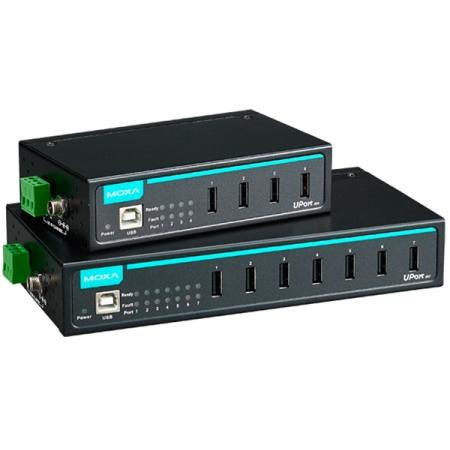 MOXA 7 port industrial USB hub, adaptor included, 0 to 60C operating temperature.