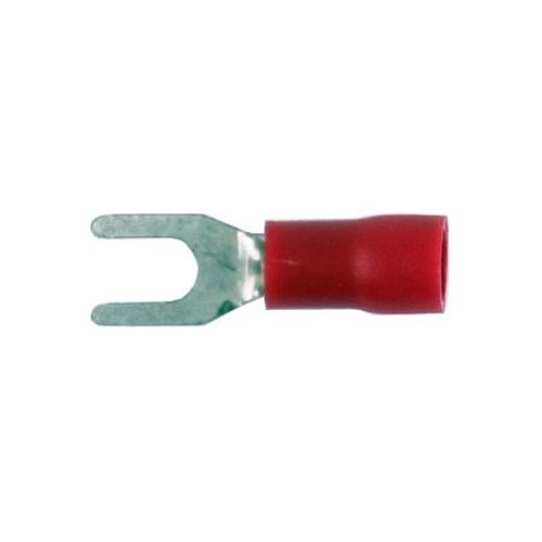 HAINES PRODUCTS vinyl insulated block spade crimp lug for wire sizes 22-18 ga. and #10 size stud or screw. Butted seam. 600-1000V. 100 per box.