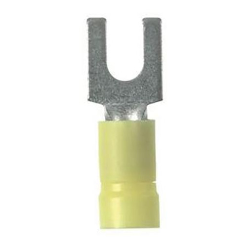 PANDUIT Fork Terminal, vinyl insulated, funnel entry, 12- 10 AWG, 1/4 stud size, standard package. .