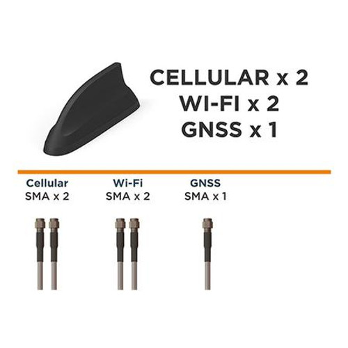 5 Port: 2 x Cellular (SMA Male x 2), 2 x Wi-Fi (SMA Male x 2), 1 x GNSS (SMA Male x 1)