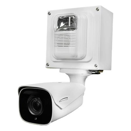 SPECO Indoor Digital Deterrent Box with built-in strobe, 4MP IP Bullet with Advanced AI