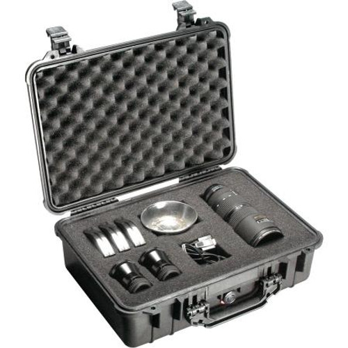 PELICAN protector equipment case, FOAM FILLED. Water tight and airtight to 30 feet w/neoprene o-ring seal. I.D.:17"L x 11-7/16"W x 6-1/8"D. Black