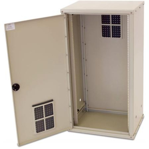 DDB UNLIMITED 42 1/8"Wx23 1/4"Wx17 1/8"D Indoor aluminum base station cabinet. Ventilation screened filter, adjustable siding rails, locks. Cream. DROP SHIP.