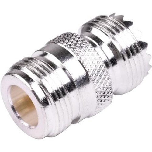 RF INDUSTRIES N female to UHF female adapter. Silver plated body, gold plated contacts. .