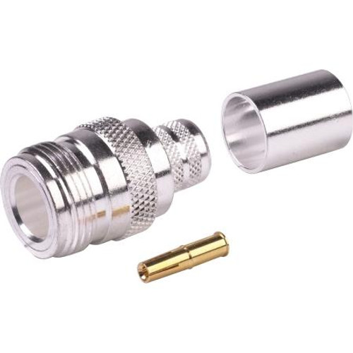 RF INDUSTRIES N female connector for plenum rated Belden 89913 cable. Silver plated body with gold center pin. Crimp center pin, crimp ferrule.