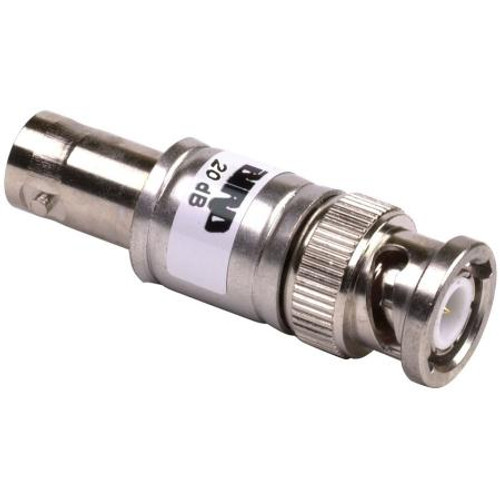 BIRD RF coaxial attenuator. 2 watts, 20dB nominal attenuation. Male BNC to female BNC connectors. 50 Ohms impedence.
