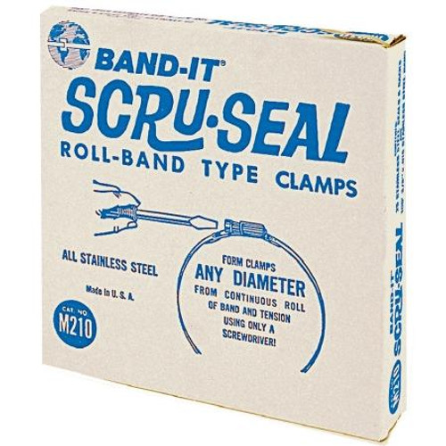 BAND-IT 3/8" stainless steel strap. 100 ft. Includes 25 "Scru-Seal" clamps. .