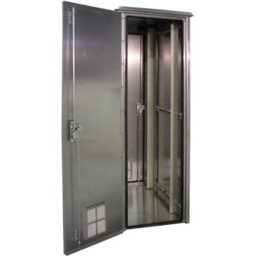 DDB UNLIMITED 78"H x 25"W x 42"D Outdoor aluminum cabinet enclosure. NEMA 250 Type 3,3R,3S,4,4X. 19" or 23" rails. Front/rear doors w/ 3pt lock. DROP SHIP.