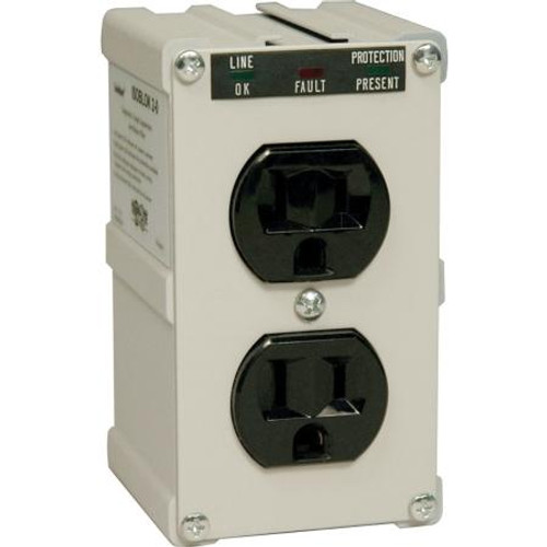 TRIPP LITE direct plug in surge suppressor. 2 outlets. Bracket for permanent mounting. Protection indicator light. With plastic case. 15 amp.