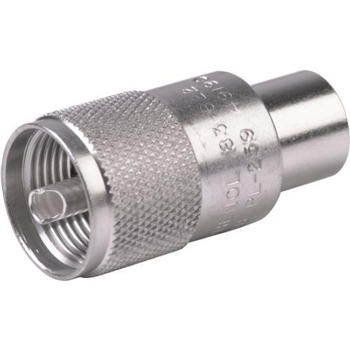AMPHENOL UHF male solder connector. Teflon insulated. Nickle plated body. Fits RG-8, 9, 11, 13, 63, 87, 149, 213, 214, 216 and 225 cables.