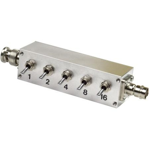 RF INDUSTRIES Variable Attenuator. 1-31 dB in 1 dB steps. Five switches on side adjust attenuation. 50 ohm. 1 watt. BNC/f-BNC/m. 0-1000 MHz.