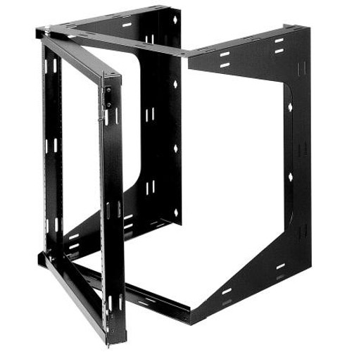 BUD INDUSTRIES 21"H x 19"W x 18"D (24"x 21.25" x 18" actual) black swing frame. Mounts to wall w/ 16" center studs. Fits 19"EIA equipment. Shipped knocked down.