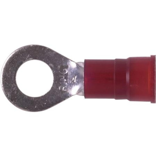 3M nylon insulated ring terminal with brazed seam. For 8 gauge wire size and 5/16" stud or screw size. 25 per box. .