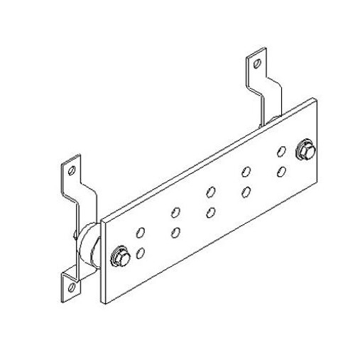 HARGER 1/4" thick x 4" wide x 12" long ground bar with insulators and brackets. 2 rows of five 7/16" dia. holes spaced 1" vertically and 2" horizontally.