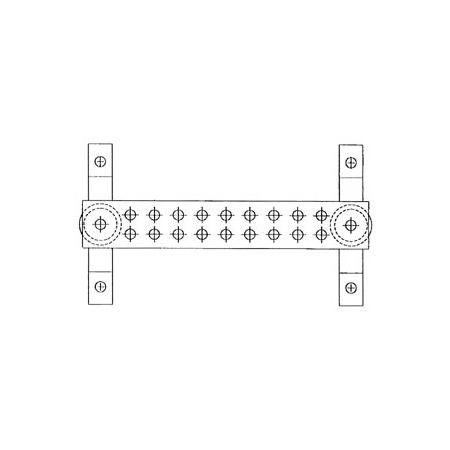 HARGER 1/4" thick x 2" wide x 12" long ground bar with insulators and brackets. 18 pre-drilled 7/16" diameter holes. .