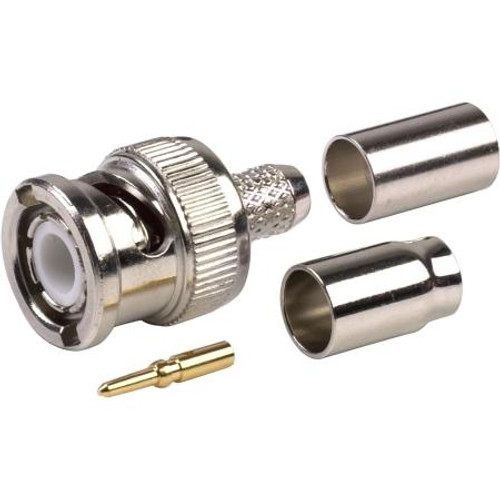 AMPHENOL BNC Male Crimp Connector. RG59, RG62. Gold plated center pin, Astroplate finish body. Two crimp ferrules. .