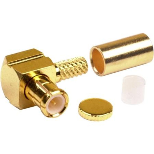 RF INDUSTRIES MCX Right Angle Male Crimp Conn for RG-174,188,188A & 316/U, LMR-100. Gold body. .