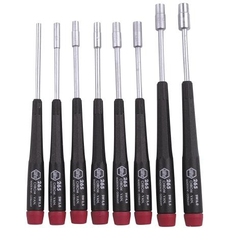 WIHA 8pc precision miniature nutdrivers. Includes individual nut drivers in 2.5, 3.0, 3.5, 4.0, 4.5, 5.0, 5.5, 6.0mm blades. All blades 60mm long.