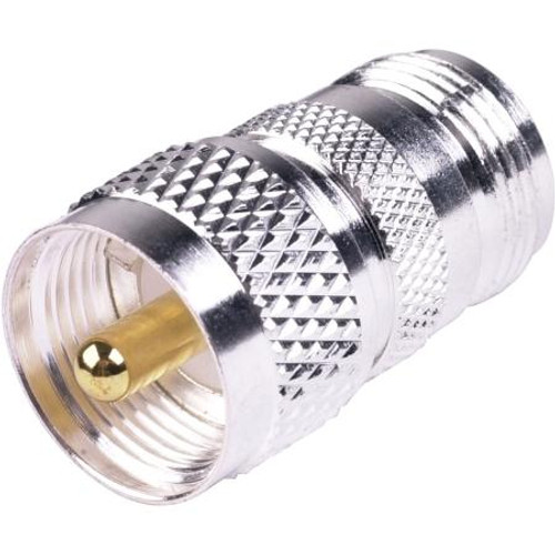 RF INDUSTRIES N female to UHF male adapter. Silver plated body, gold plated contacts. .